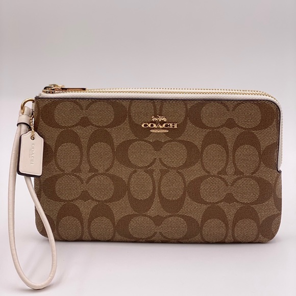 Coach Handbags - Coach SIG Dbl ZIP Wristlet Wallet